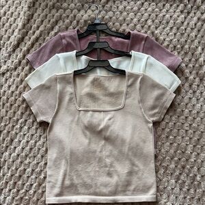 Stylish Ribbed Square Neck Crop Tops - Set of 3